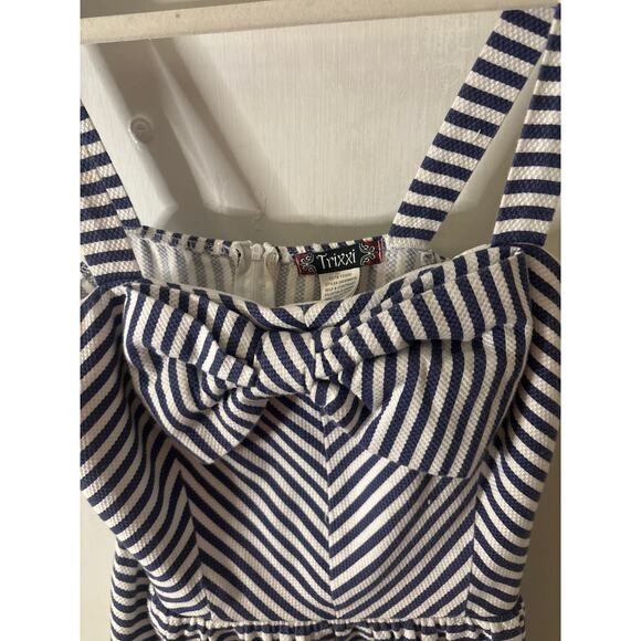 Trixxi Striped Bow Tie Lace Trim Nautical Pin Up Dress 9 Retrogirl Glam Cosplay - Picture 7 of 11